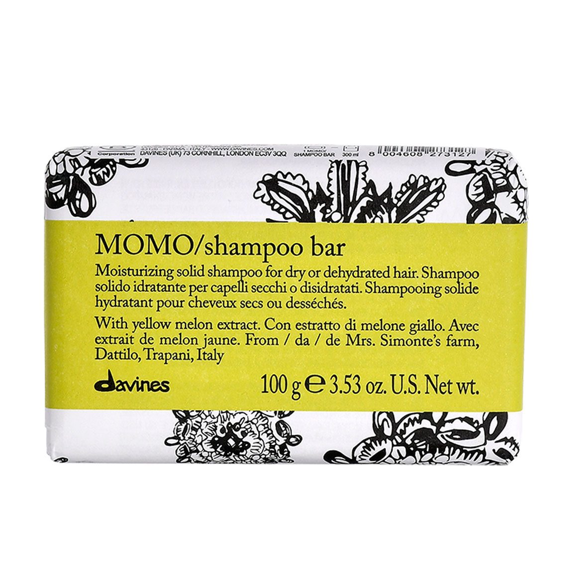 Твердий шампунь Davines Momo Shampoo Bar для зволоження сухого та зневодненого волосся, 100 г